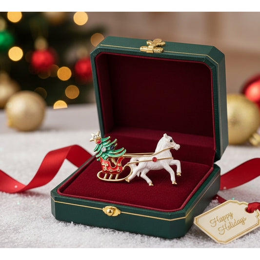 Endless Hest og Slede Brosje Gull